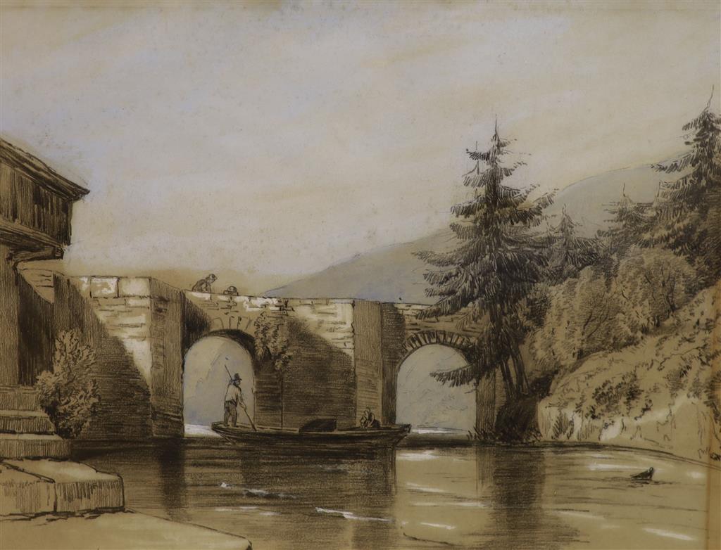 Three associated 19th century landscape studies, charcoal and wash on paper, to include a titled example On the Dart, 28 Feb 1853,